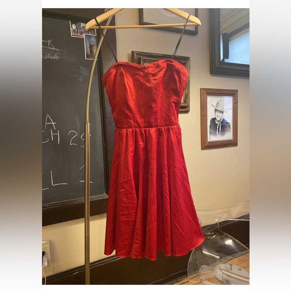 Guess Red strapless dress. Fitted Top with Flowy, Short Bottom. Size 8